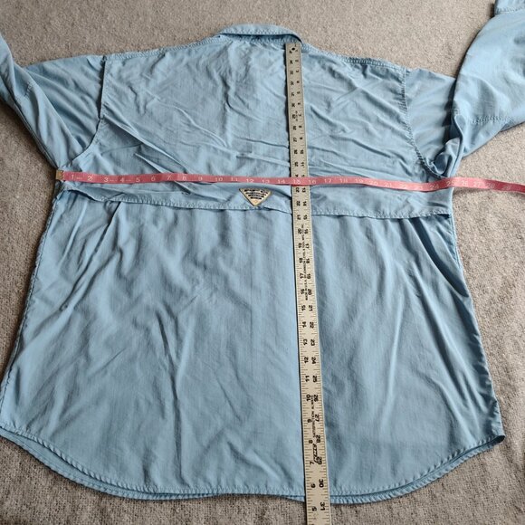 Vintage Columbia PFG Shirt Size Lar Blue Nylon Fishing Sun Protection UV Shield - Picture 9 of 12
